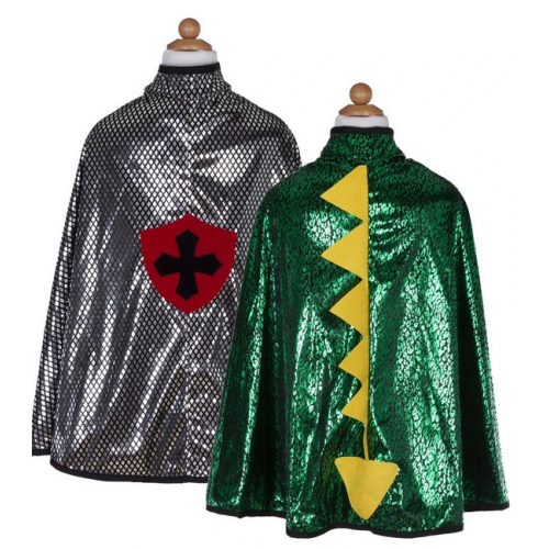 Cape réversible de dragon et chevalier verte