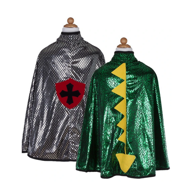 Cape réversible de dragon et chevalier verte