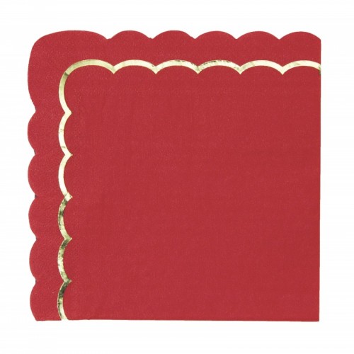 Serviettes festonnées rouge et or