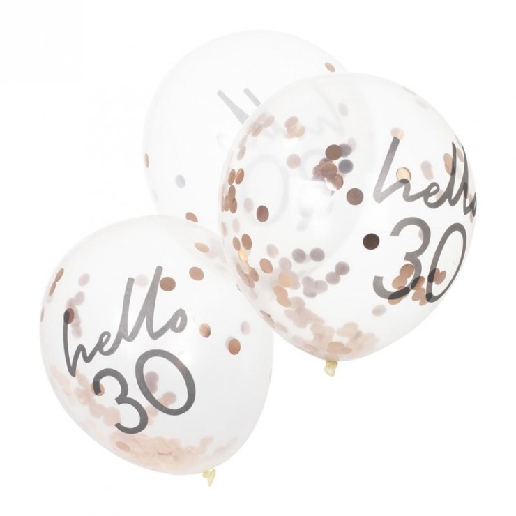Ballons Hello 30 confettis rose gold