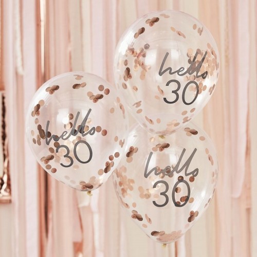 Ballons Hello 30 confettis rose gold