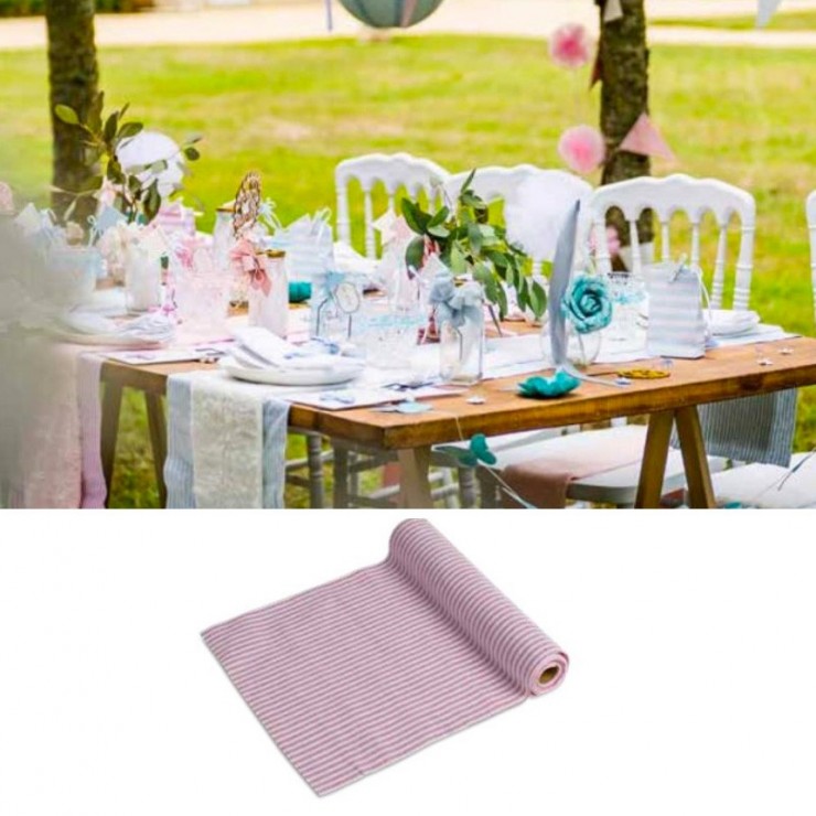 Chemin de table blanc rayé rose
