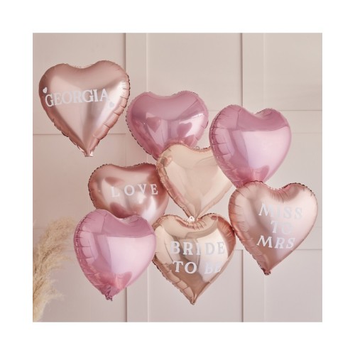8 ballons coeurs rose et rose gold personnalisables