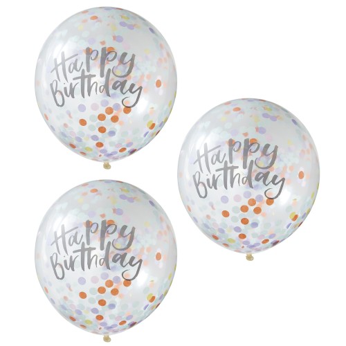 Ballons d'anniversaire à confettis couleur pastel