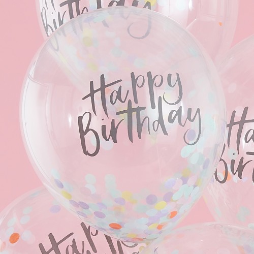 Ballons d'anniversaire à confettis couleur pastel